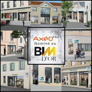 Pêle-mêle façades agences bancaires Crédit Agricole Nominé au BIM d'Or Maquette numérique 3D et vidéo 3D